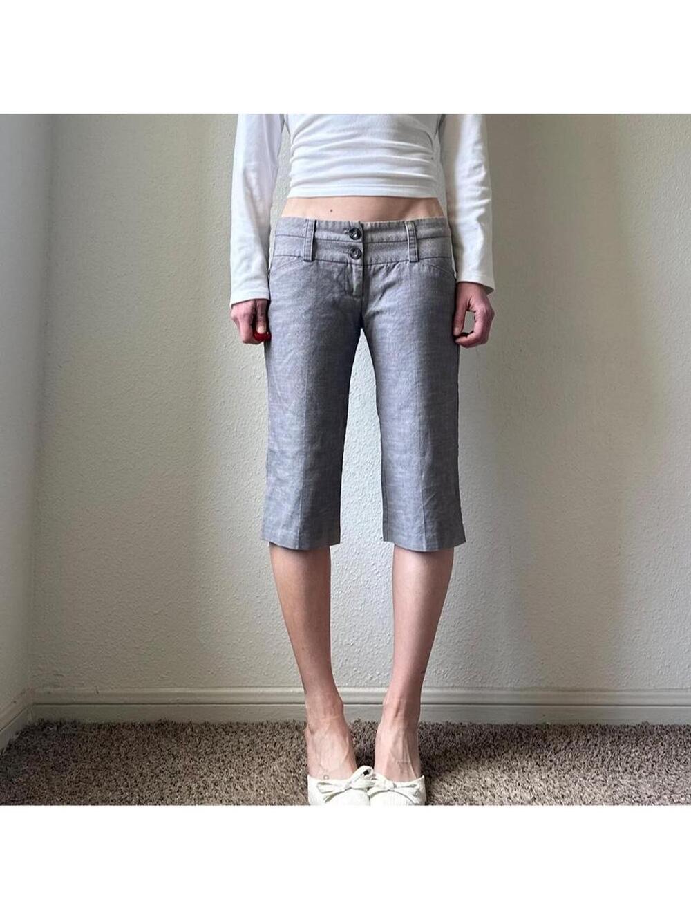 Vintage authentic y2k low rise wide leg flare cropped grey casual chino pants